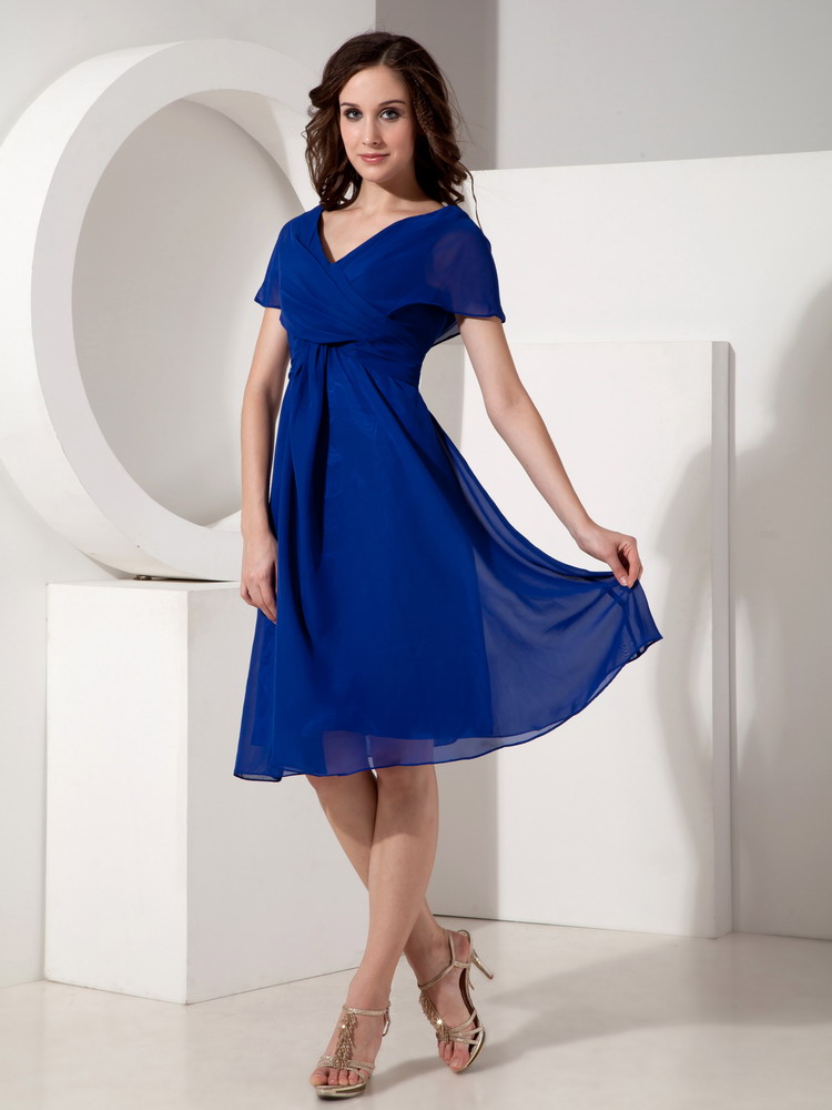 V-neck Royal Blue Chiffon Mother Of The Bride Dress For Beach Wedding Ceremony - Click Image to Close